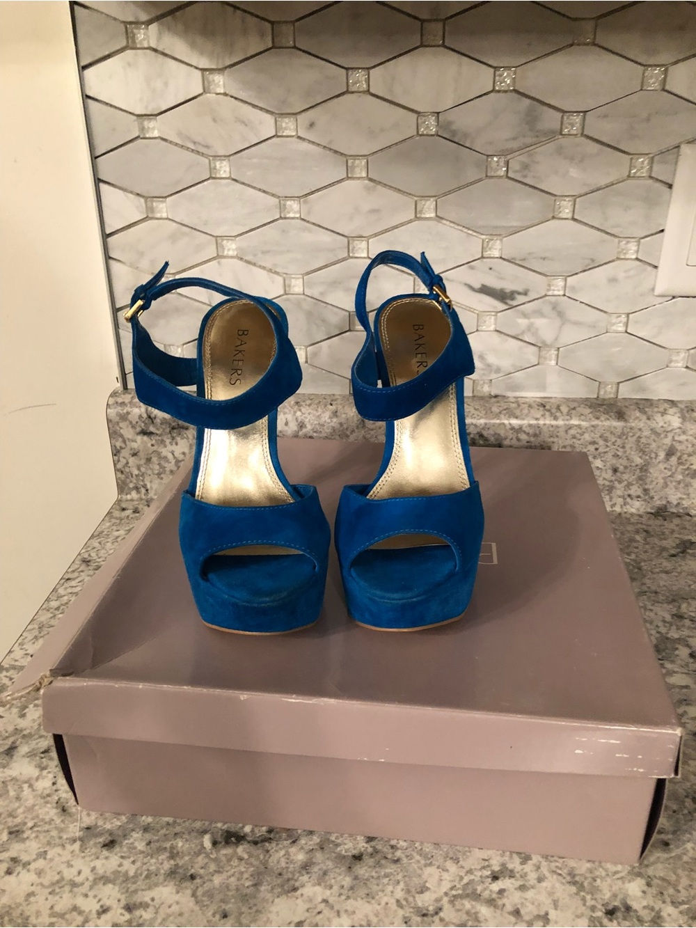 Bakers Electric Blue Suede Platform Heels